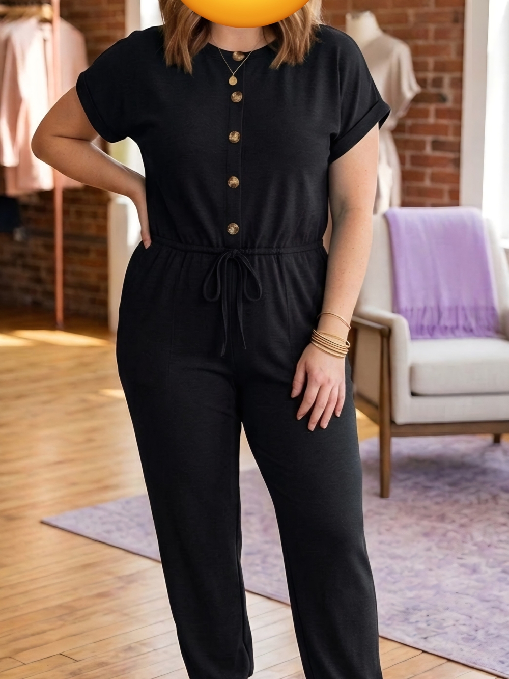 Everyday Black Drawstring Jumpsuit